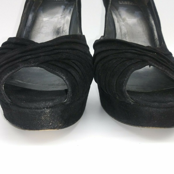 Stuart Weitzman Black Suede Peep Toe Stiletto High Heel Pumps Womens 10 Dress - Picture 6 of 9